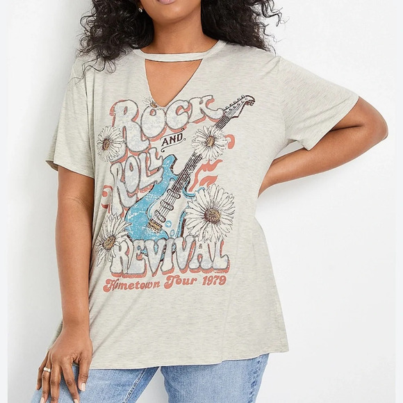 Maurices Plus Size gray Rock & Roll Revival Oversized Graphic Tee size XL - Picture 1 of 6